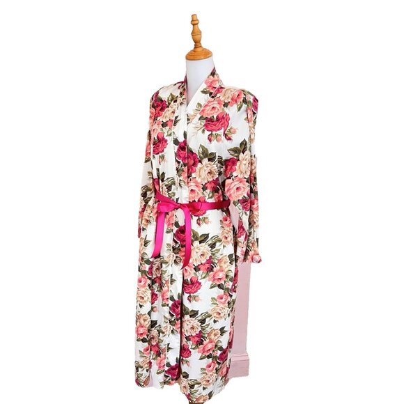 CHRISTIAN DIOR Robe Women's Size L Pink Roses VTG Made In USA for Neiman-Marcus - Picture 3 of 16